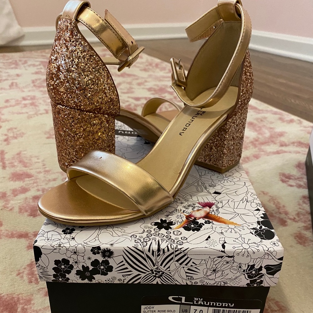 CL Glitter Rose Gold Block Heel